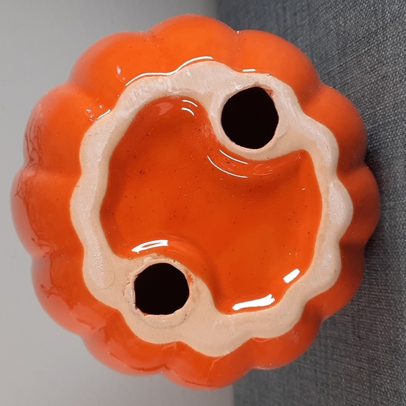 Ceramic Pumpkin Figure Tabletop Decor Fall Harvest Half Glazed Orange Na… - Picture 4 of 6